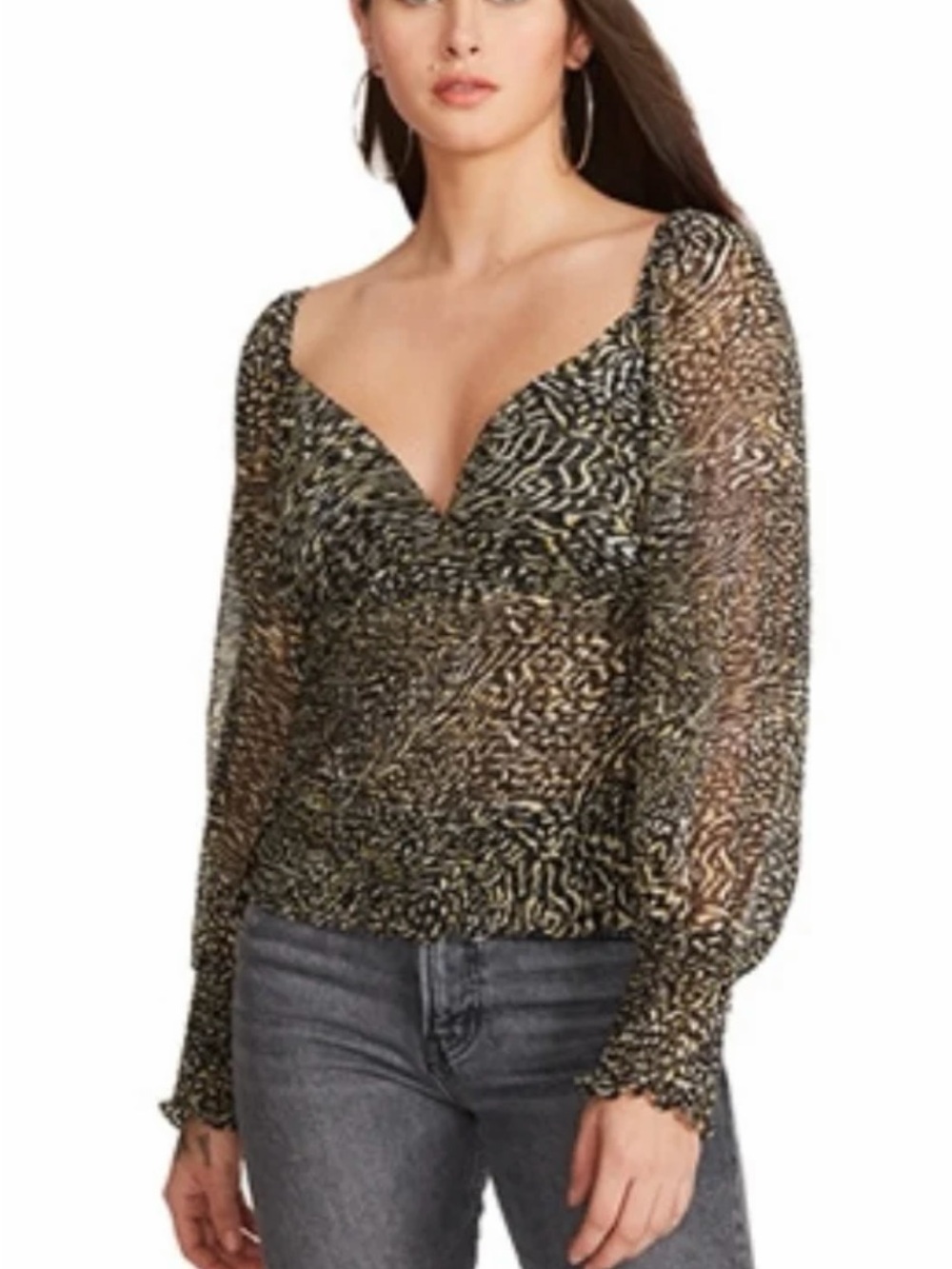 NWT Steve Madden Shannon Top Smocked Animal Print Blouse Size Small